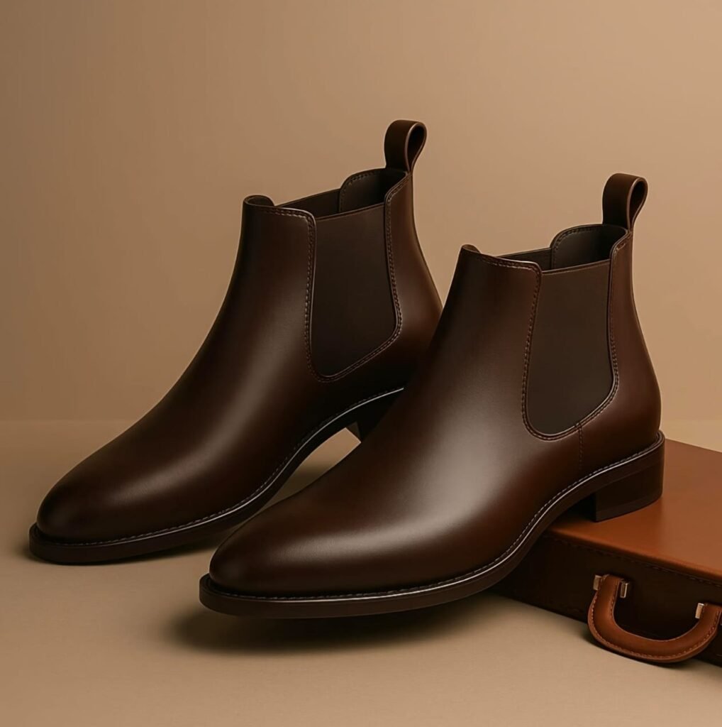 brown boots shoes display description